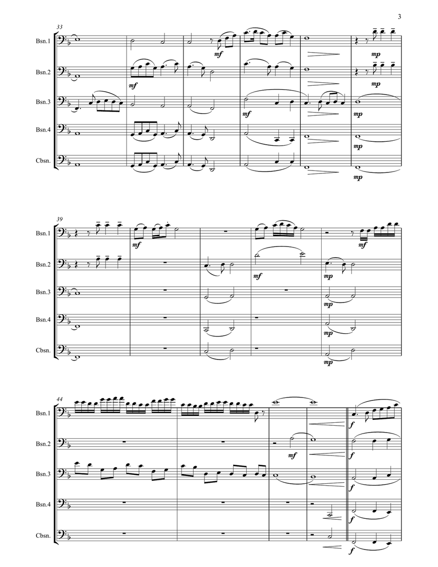 Colorful Clouds Chasing the Moon - Chinese traditional song for Bassoon Quartet Woodwind Quartet scores gallery preview page 4