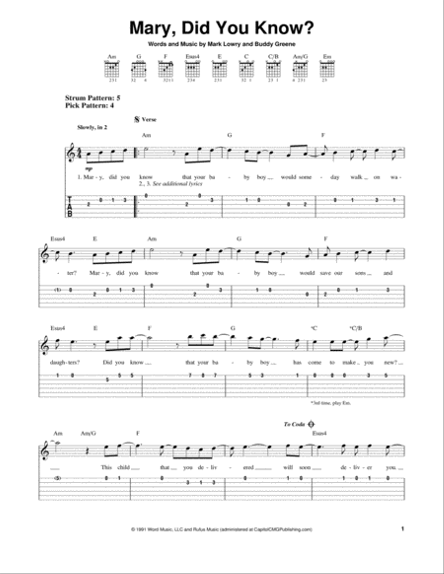 Mary, Did You Know? Guitar Tablature scores gallery preview page 1