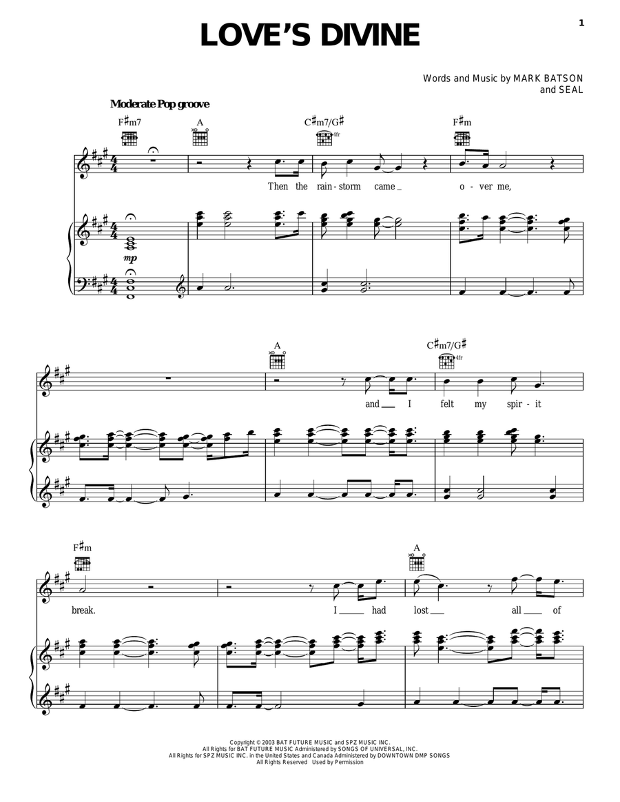 Love's Divine Piano, Vocal, Guitar scores gallery preview page 1