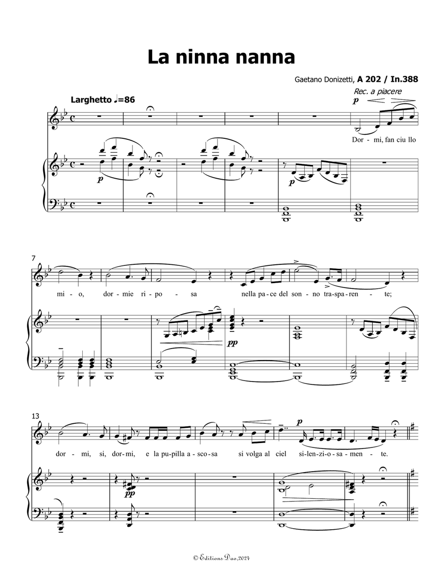 La ninna nanna, by Donizetti, A 202, in g minor Piano, Vocal scores gallery preview page 3