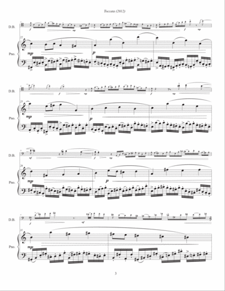Toccata for Double Bass and Piano (2012, rev. 2020) piano part, newly revised version for double bas Double Bass scores gallery preview page 3