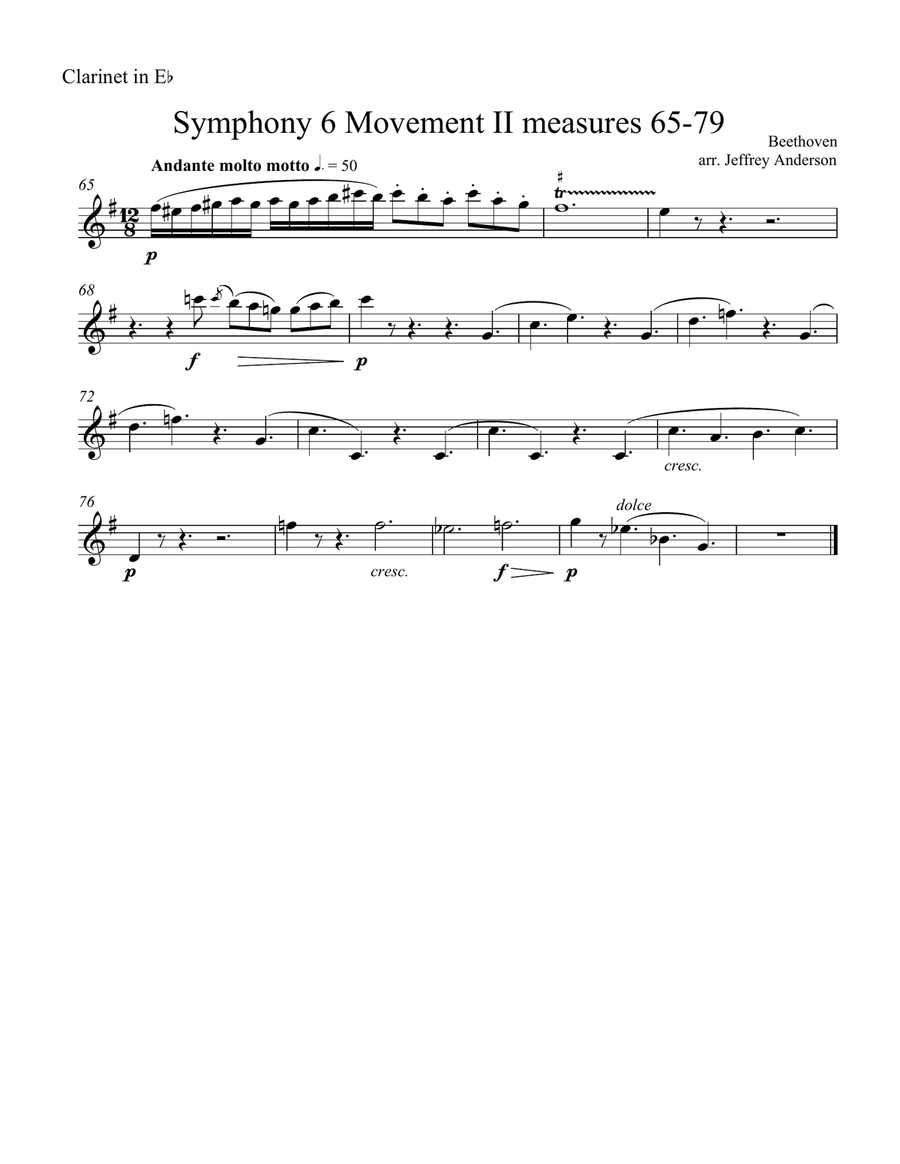 Beethoven Symphony 6 Movement II Clarinet Solo Arrangement Woodwind Ensemble scores gallery preview page 6