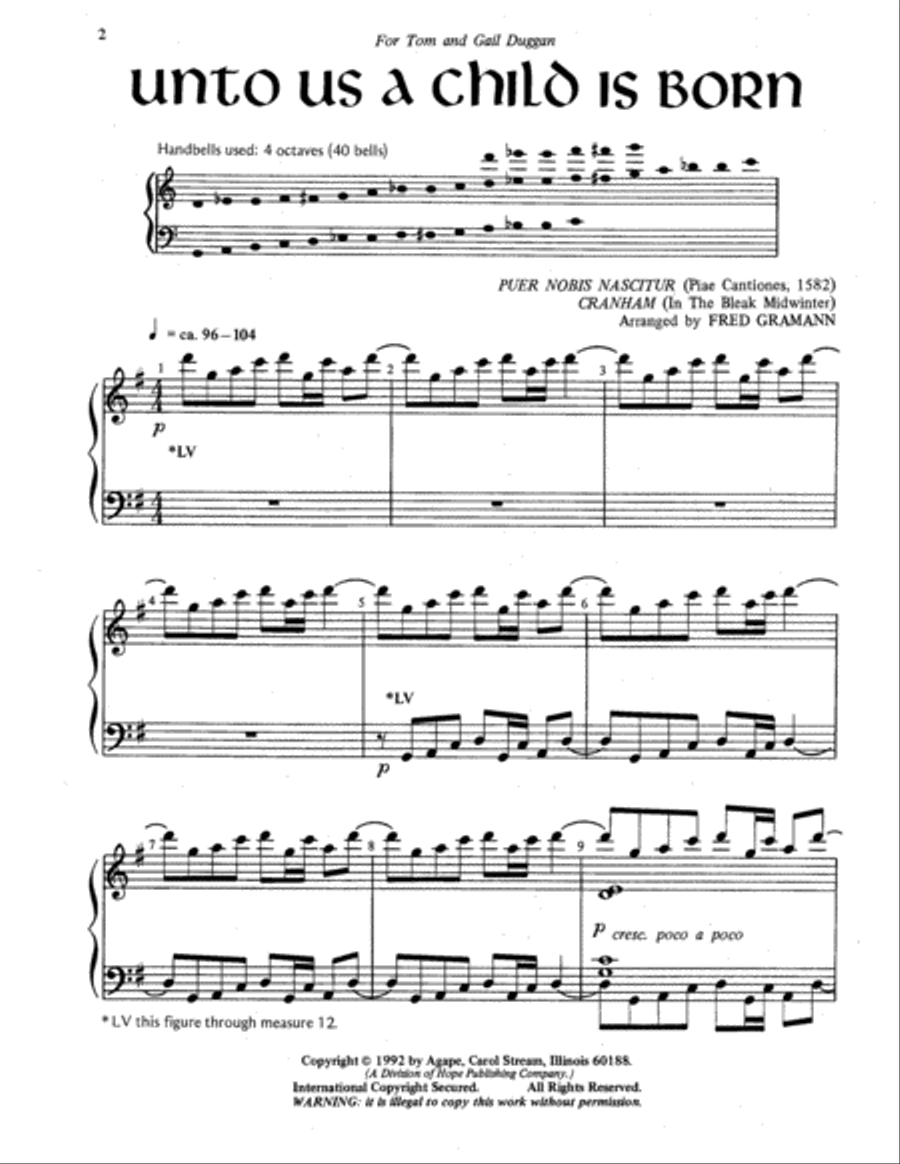 Unto Us a Child Is Born 4-Octaves scores gallery preview page 2