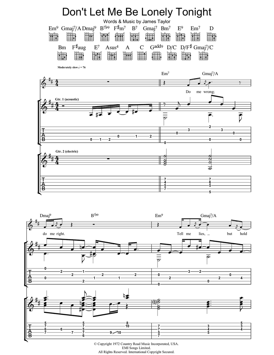 Don't Let Me Be Lonely Tonight Guitar Tablature scores gallery preview page 1