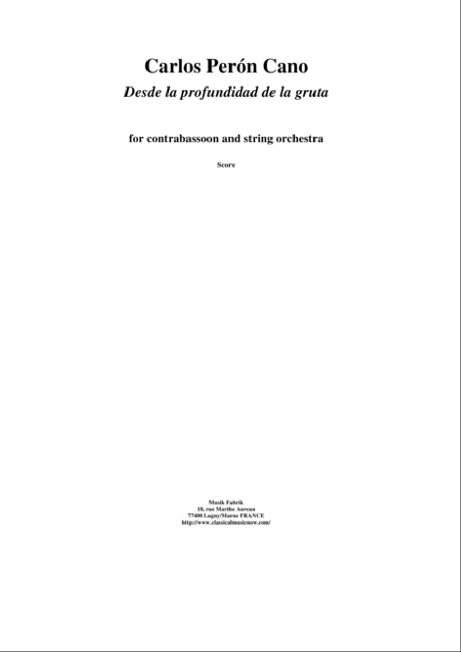Carlos Perón Cano: Desde la profundidad de la gruta for contrabassoon and string orchestra - score a Chamber Orchestra scores gallery preview page 1