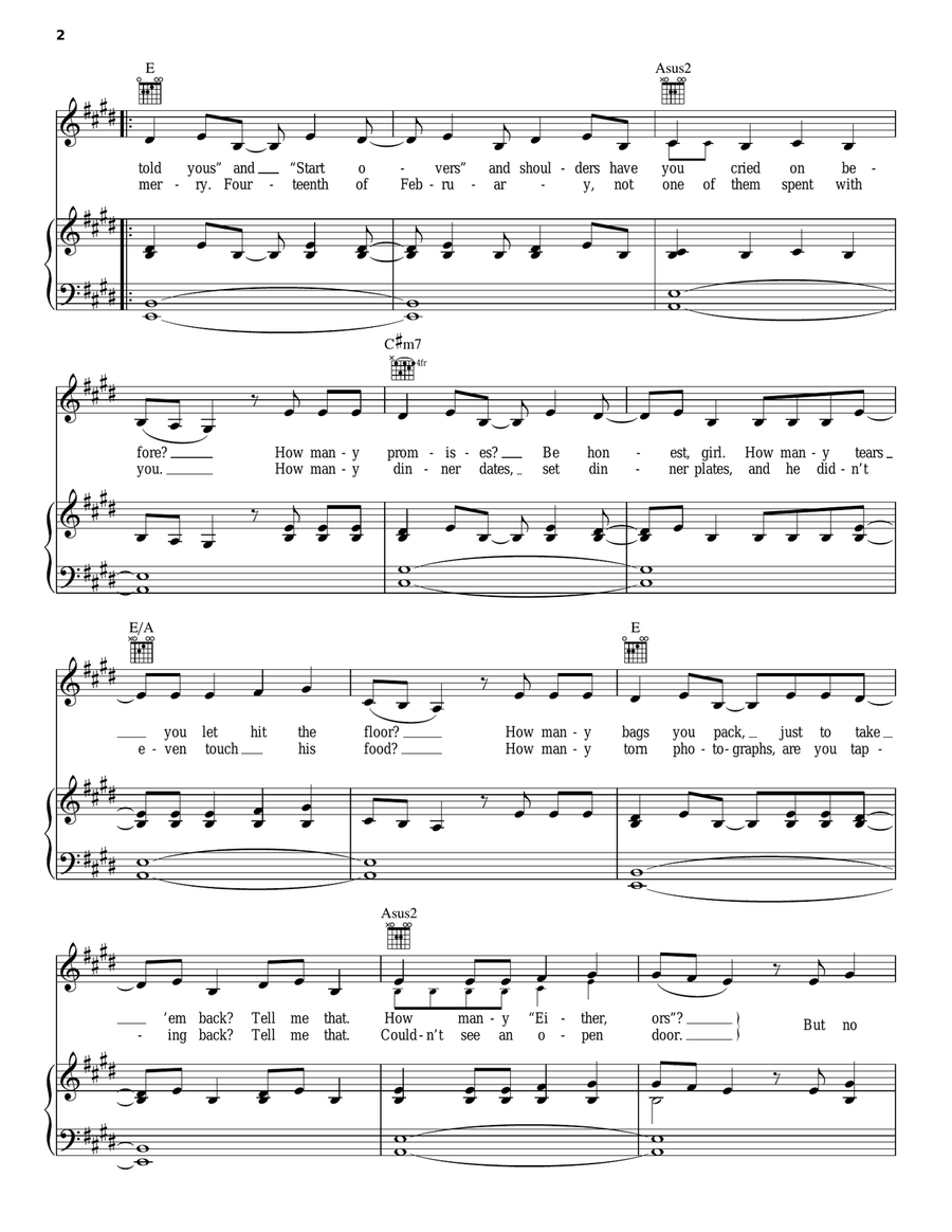 One Less Lonely Girl Piano, Vocal, Guitar scores gallery preview page 2