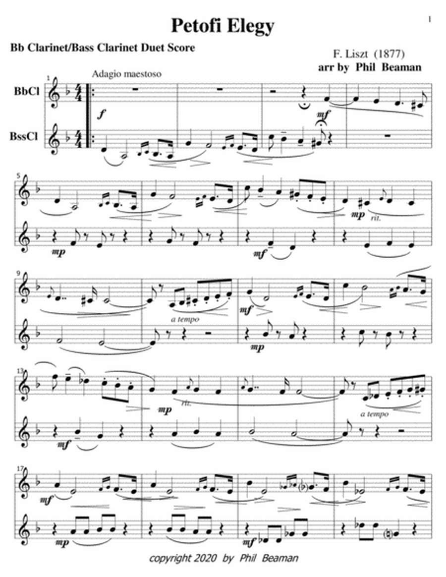 Petofi Elegy-Liszt-clarinet-bass clarinet duet image number null