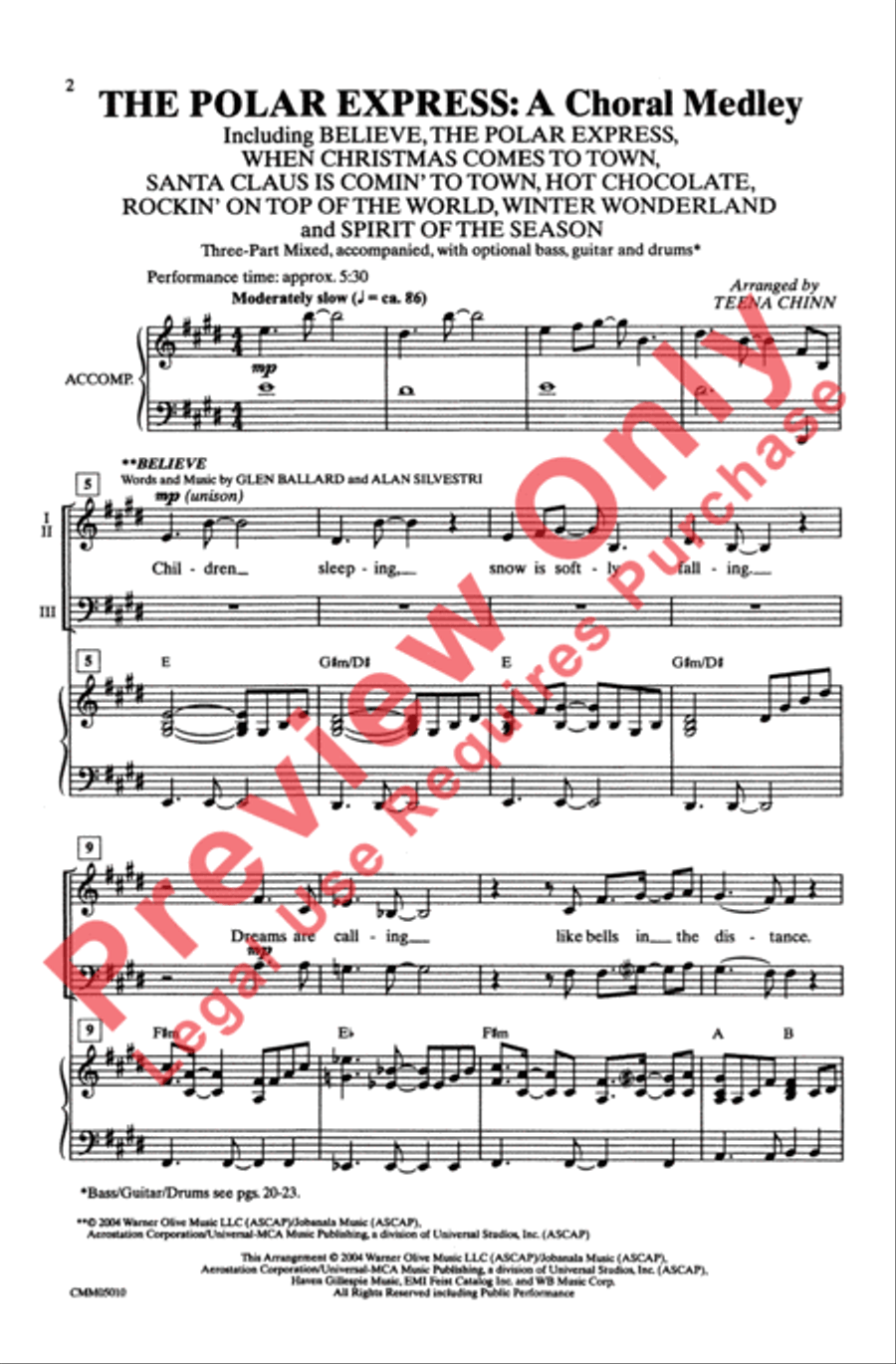 The Polar Express: A Choral Medley 3-Part scores gallery preview page 2
