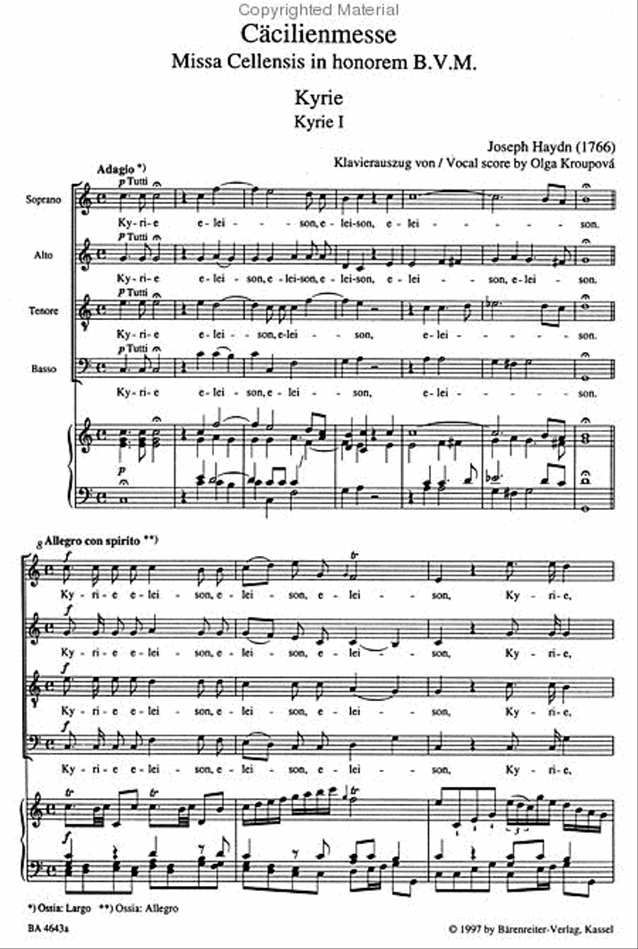 Missa Cellensis in honorem Beatissimae Virginis Mariae Hob.XXII:5 'Cecilia Mass' 4-Part scores gallery preview page 3