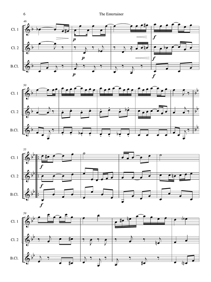 The entertainer by Scott Joplin - Arranged for Clarinet Trio or Ensemble Clarinet Trio scores gallery preview page 6