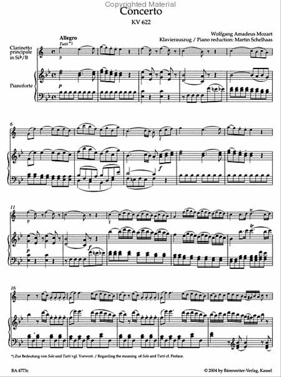 Concerto for B flat Clarinet and Piano KV 622 B-Flat Clarinet scores gallery preview page 2
