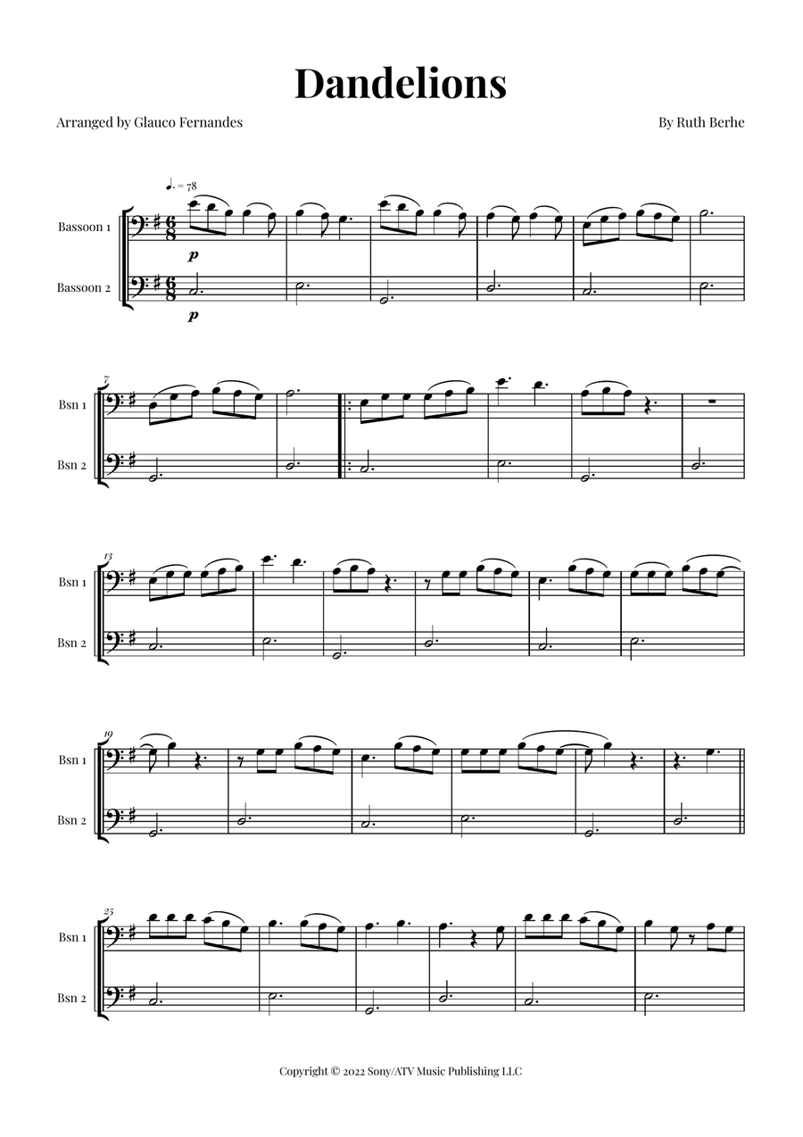 Dandelions Woodwind Duet scores gallery preview page 1