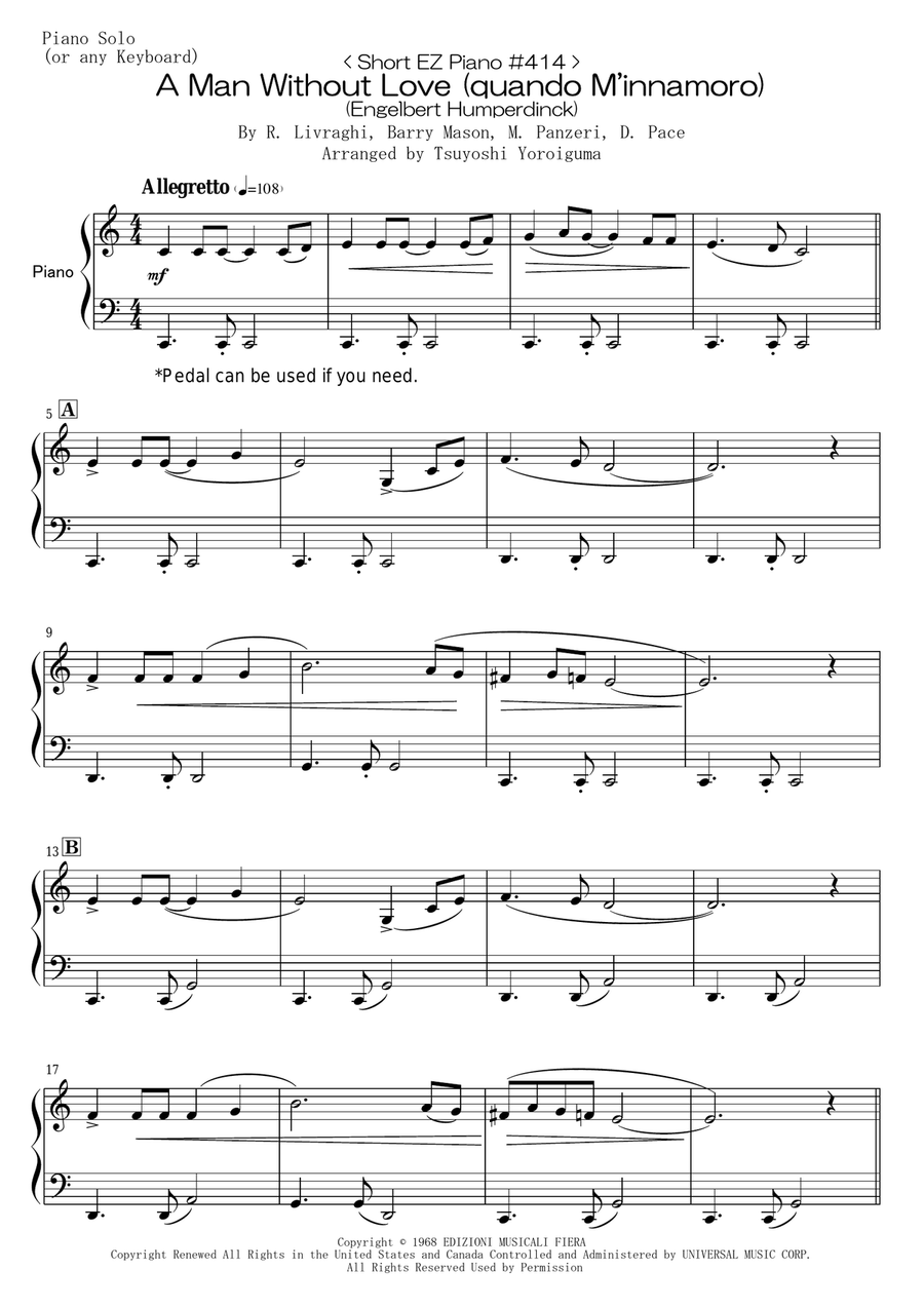 A Man Without Love (quando M'innamoro) Easy Piano scores gallery preview page 1