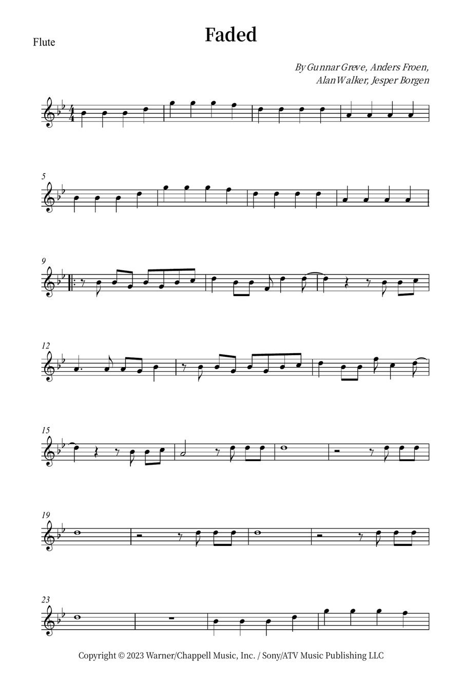 Faded Flute Solo scores gallery preview page 1