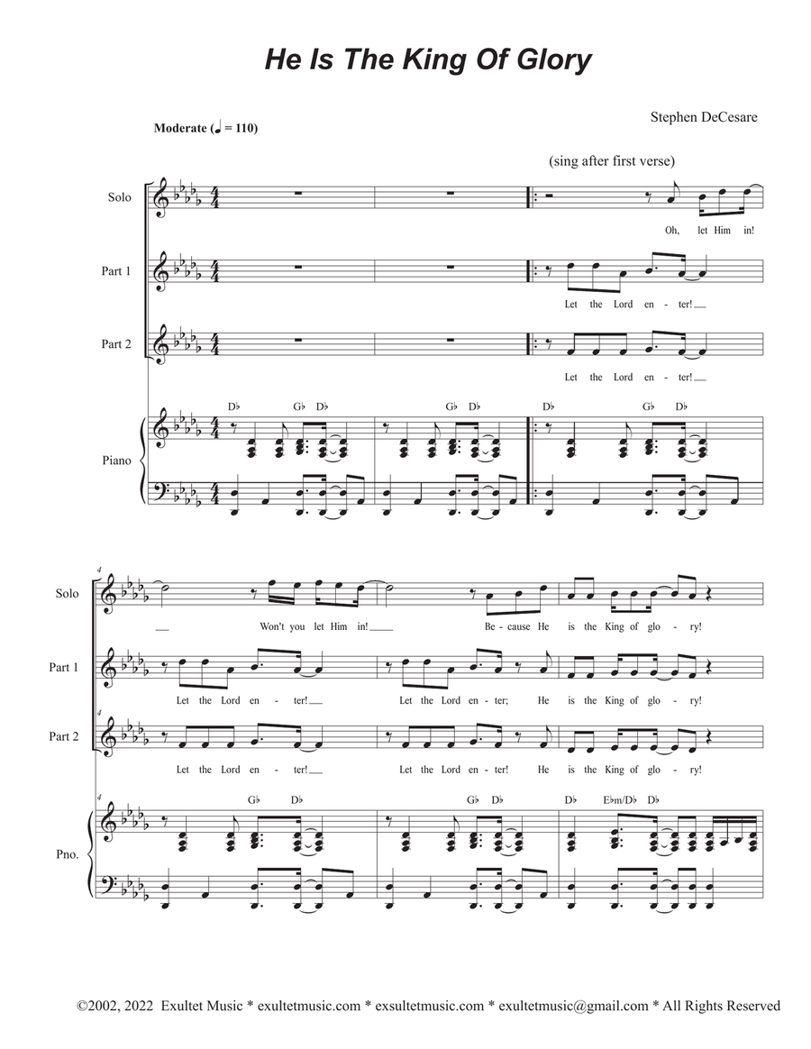 He Is The King Of Glory (Solo and 2-part choir) 2-Part scores gallery preview page 1