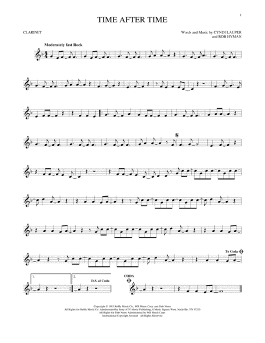 Time After Time Time After Time Clarinet Solo scores gallery preview page 1