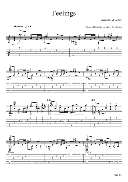 Feelings. Sheet music for classical guitar image number null
