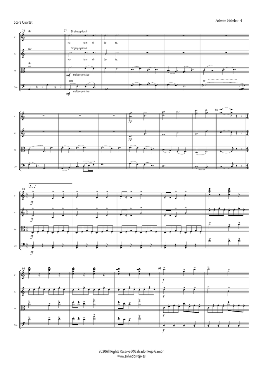 Adeste fideles for String Quartet String Quartet scores gallery preview page 5