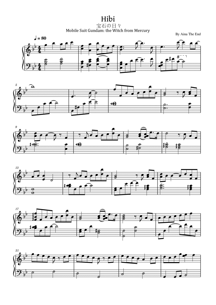 Hibi Hibi Piano Solo scores gallery preview page 1