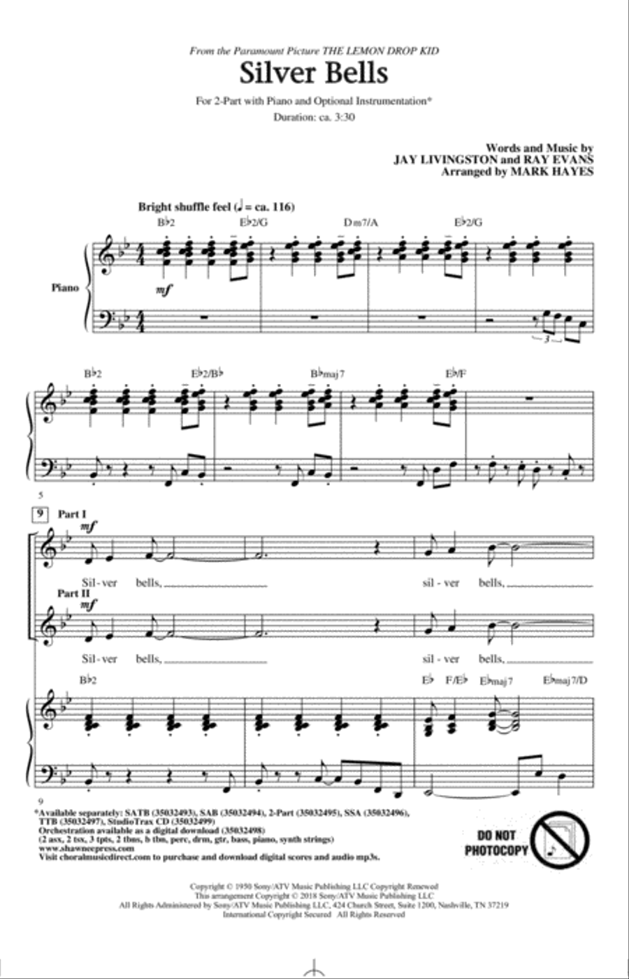 Silver Bells (arr. Mark Hayes) 2-Part scores gallery preview page 1