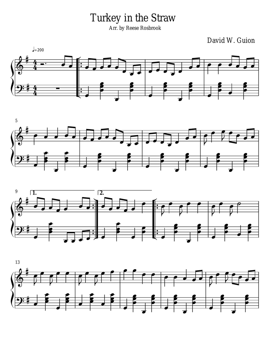 Turkey in the Straw Piano Solo scores gallery preview page 1