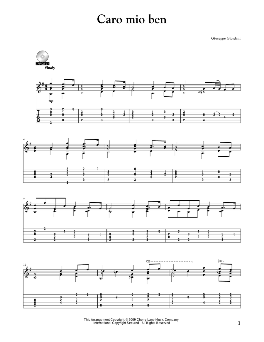 Caro Mio Ben Caro Mio Ben Acoustic Guitar scores gallery preview page 1