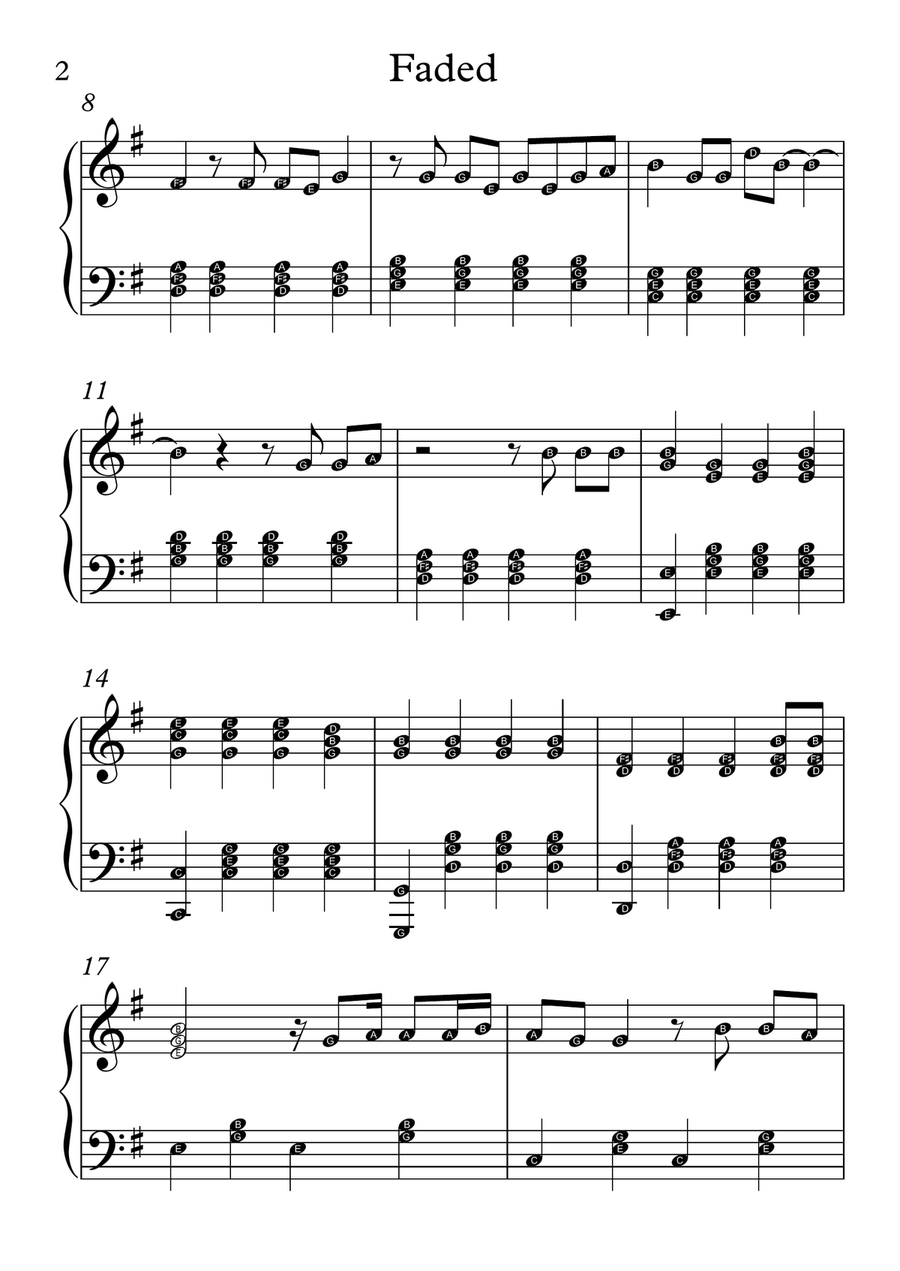 Faded Piano Solo scores gallery preview page 2