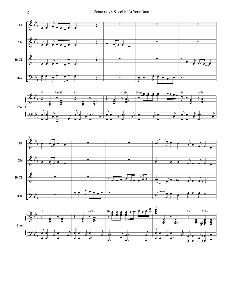 Somebody's Knockin' At Your Door (Woodwind Quartet and Piano) Woodwind Quartet scores gallery preview page 2