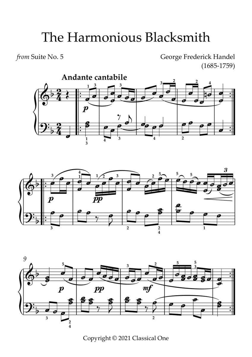 Handel - The Harmonious Blacksmith(With Note name)