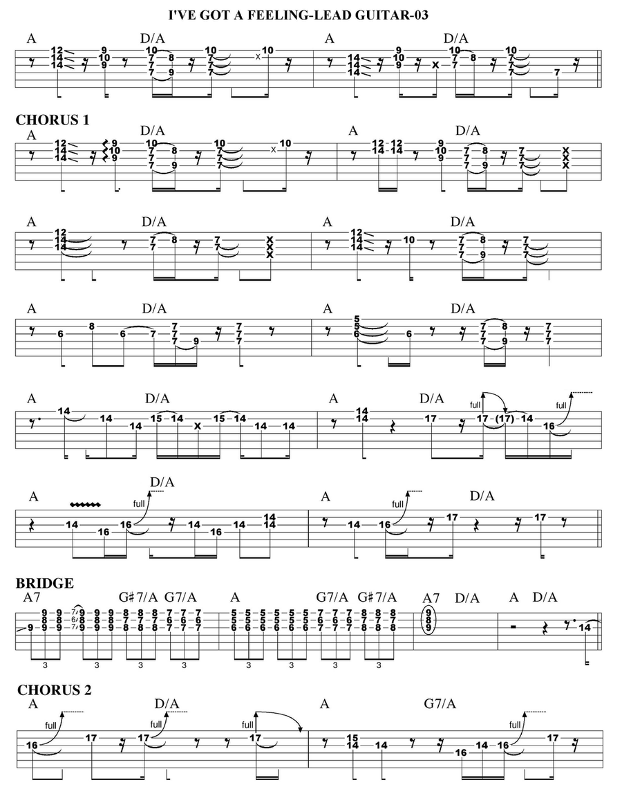 I've Got A Feeling Guitar Tablature scores gallery preview page 3
