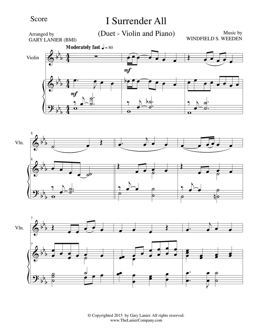 Gary Lanier: 3 BEAUTIFUL HYMNS (Duets for Violin & Piano) Violin scores gallery preview page 2