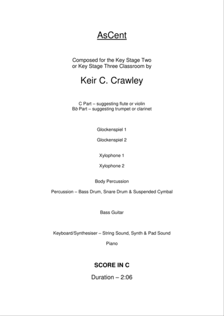 AsCent - a piece for classroom ensemble Small Ensemble scores gallery preview page 4