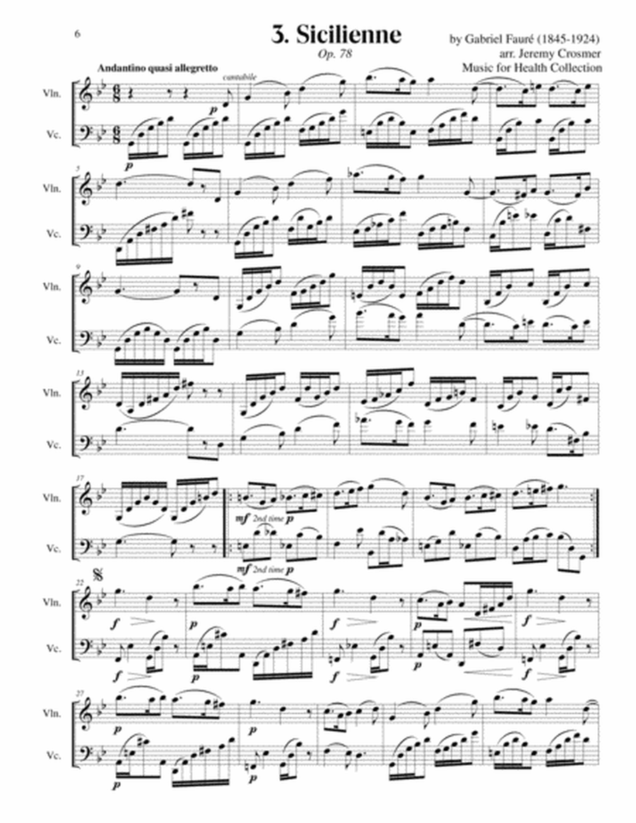Fauré: Après un rêve, Pavane, and Sicilienne - Music for Health Duet Violin/Cello