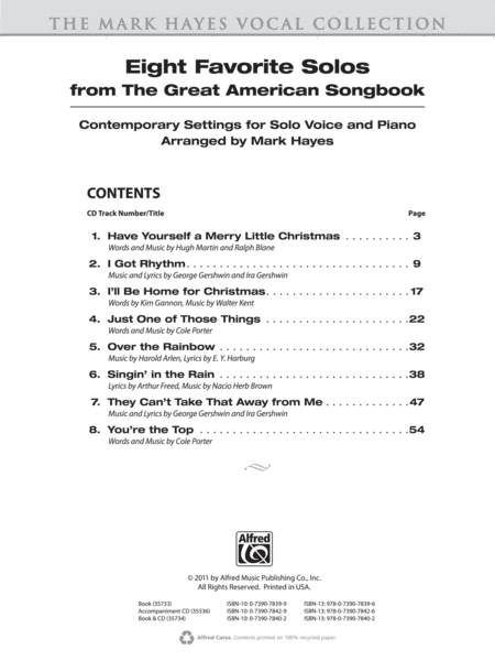 The Mark Hayes Vocal Collection -- Eight Favorite Solos from the Great American Songbook image number null