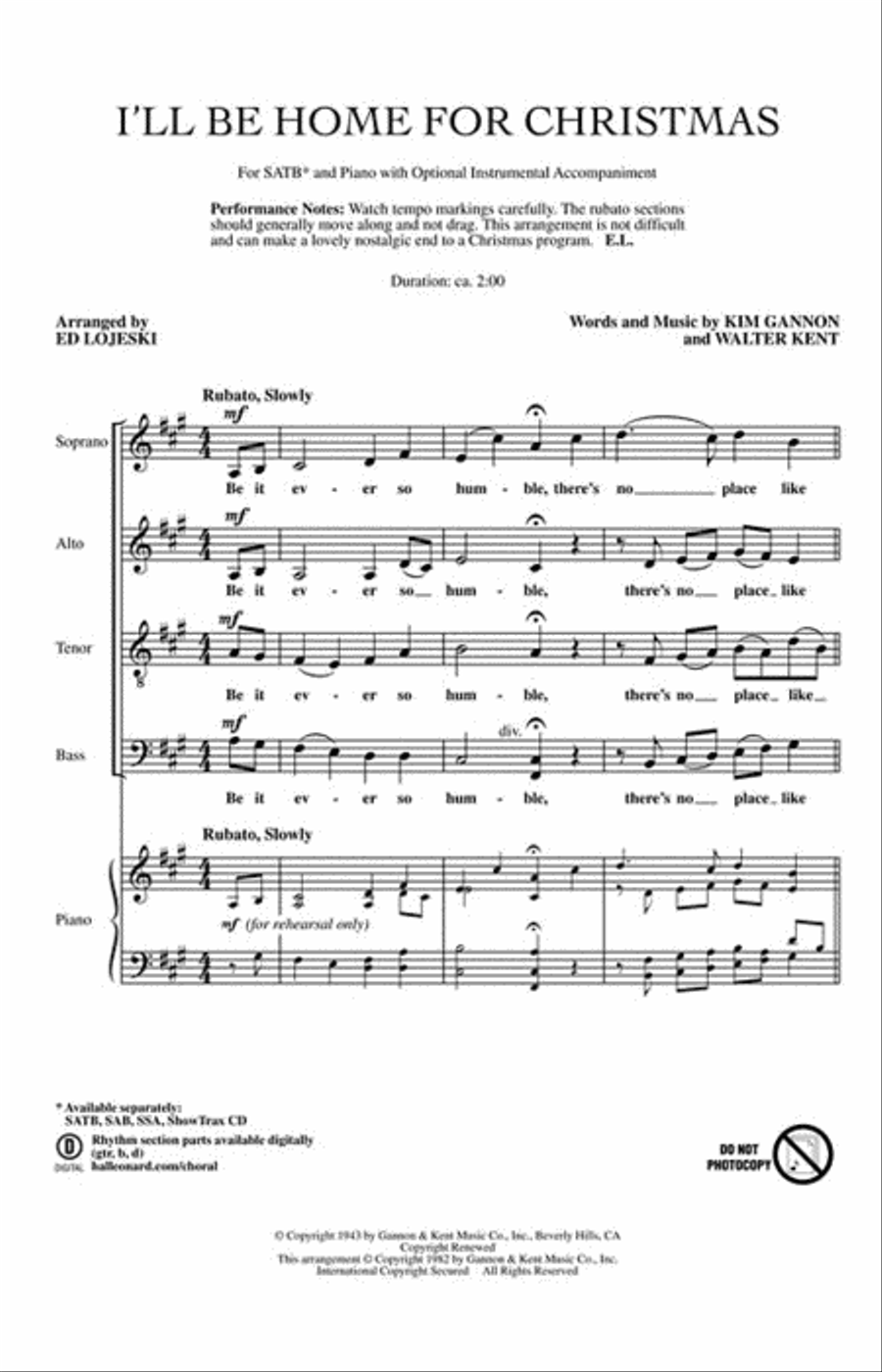 I'll Be Home for Christmas 4-Part scores gallery preview page 2