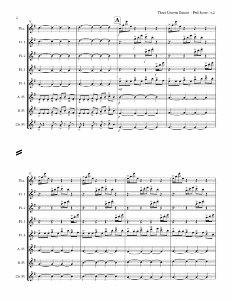 Three Uneven Dances Flute Choir scores gallery preview page 4