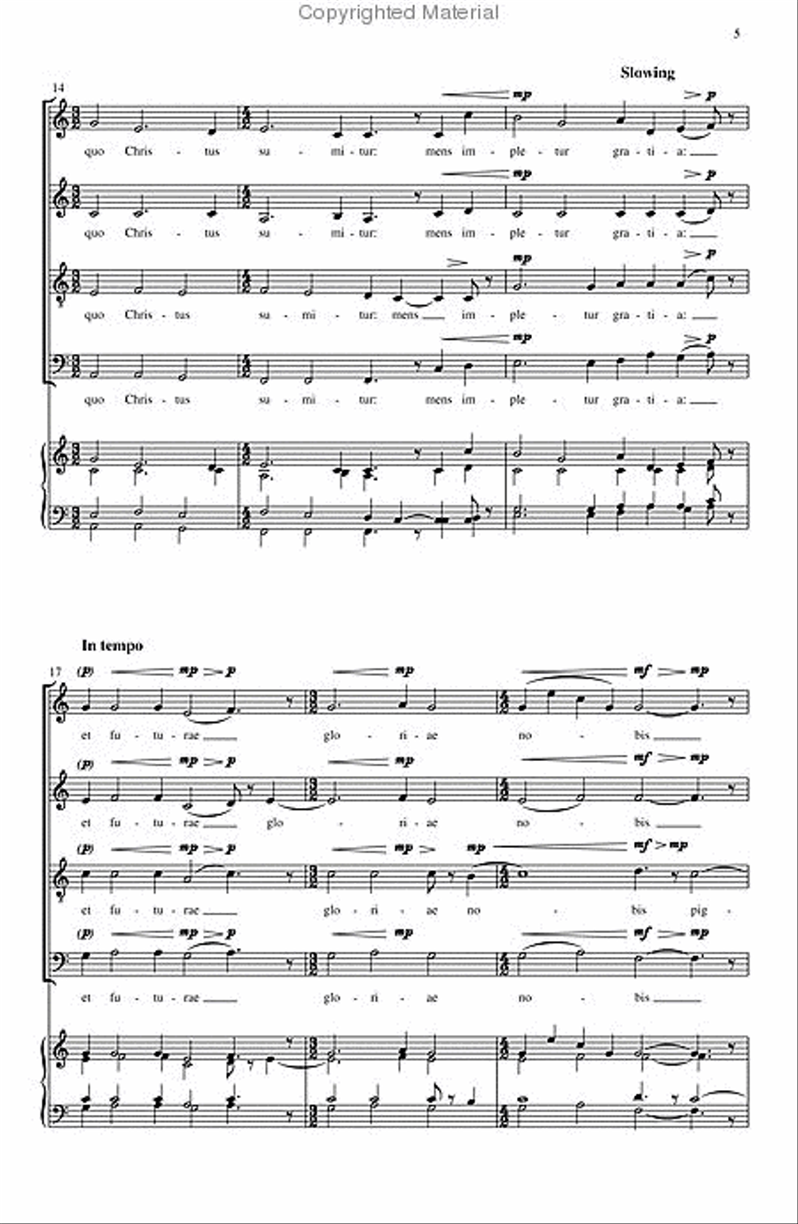 O Sacrum Convivium (O Sacred Banquet) motet 4-Part scores gallery preview page 4