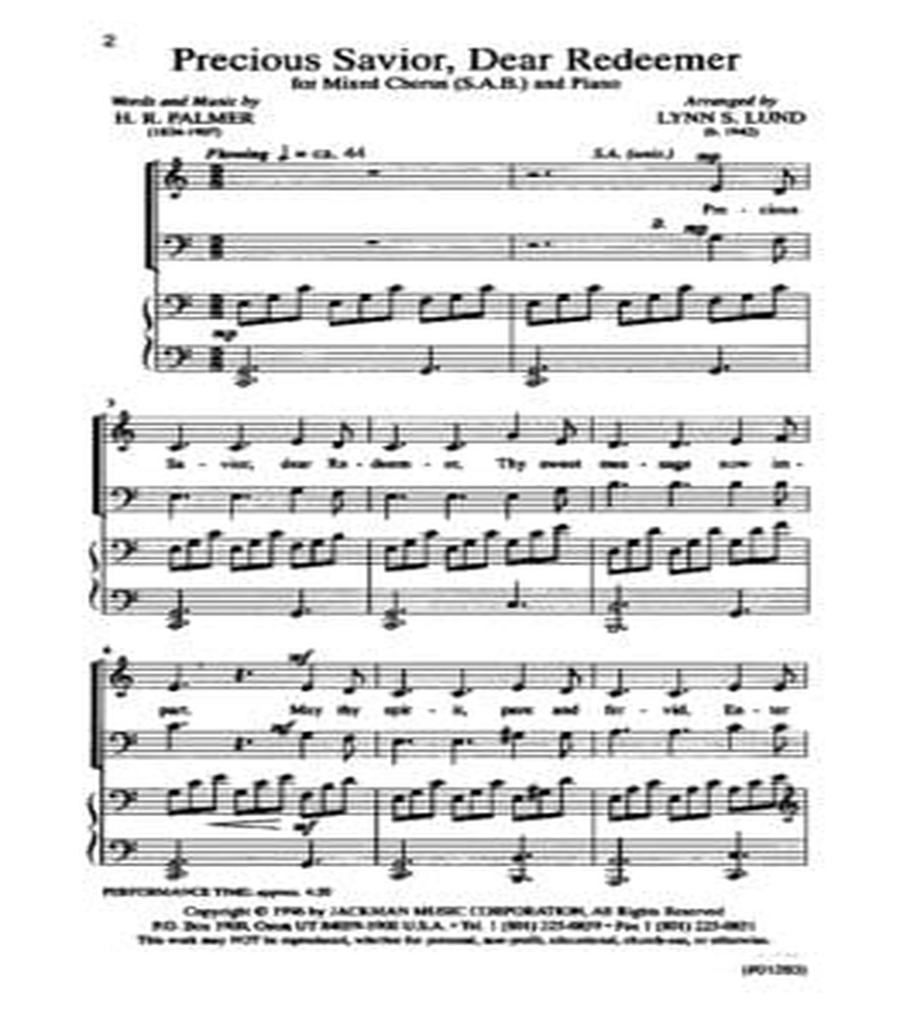 Precious Savior, Dear Redeemer - SAB - Lund 4-Part scores gallery preview page 2