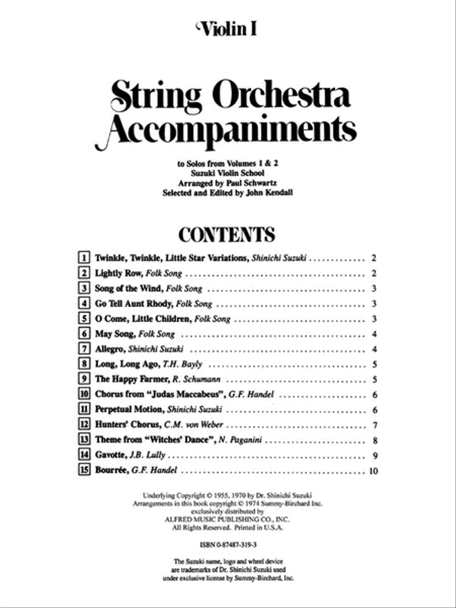 String Orchestra Accompaniments to Solos from Volumes 1 & 2 String Orchestra scores gallery preview page 1
