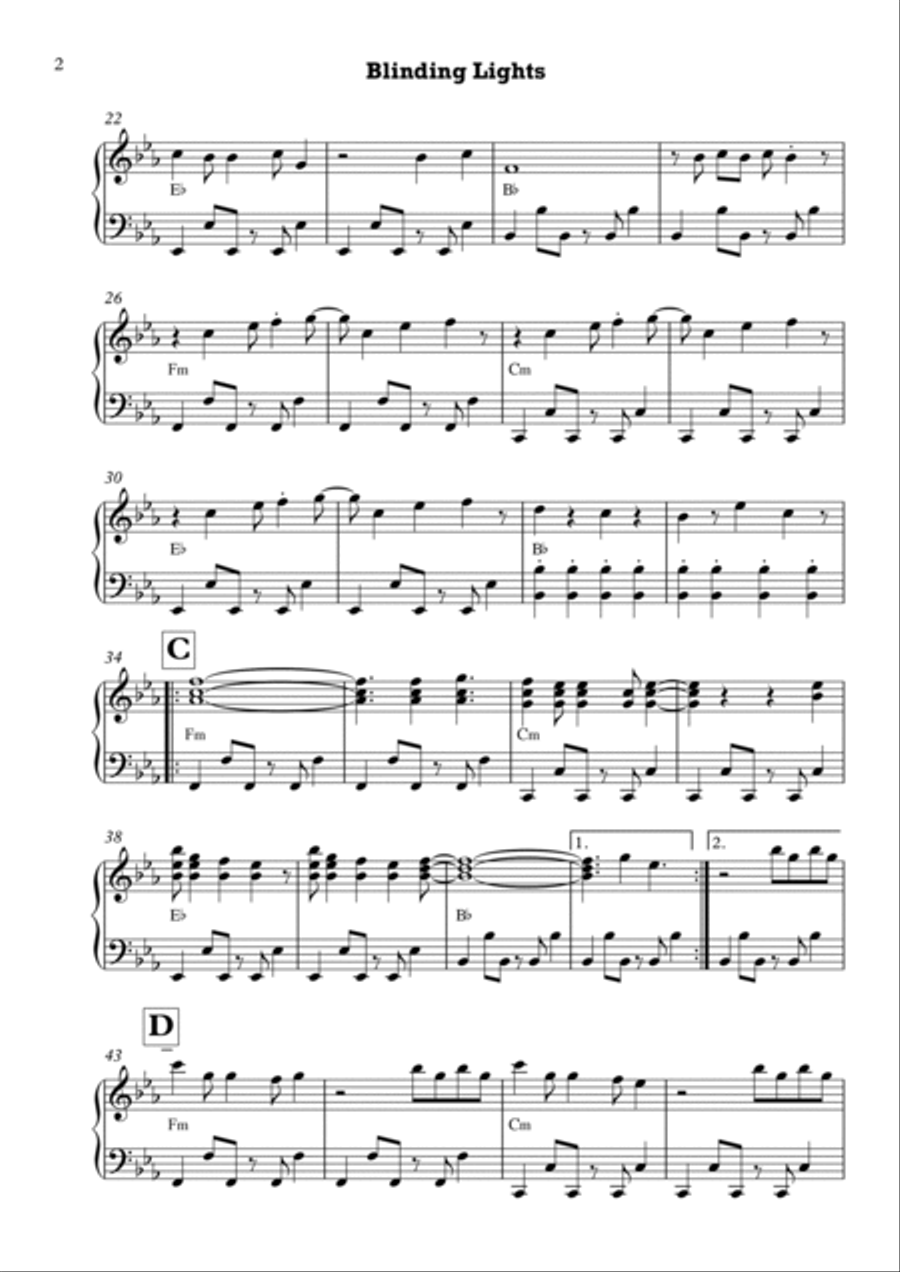 Blinding Lights Piano Solo scores gallery preview page 2