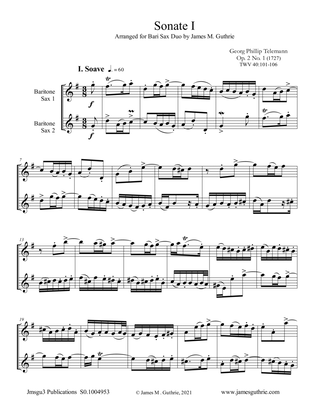 Telemann: Six Sonatas Op. 2 Complete for Baritone Sax Duo
