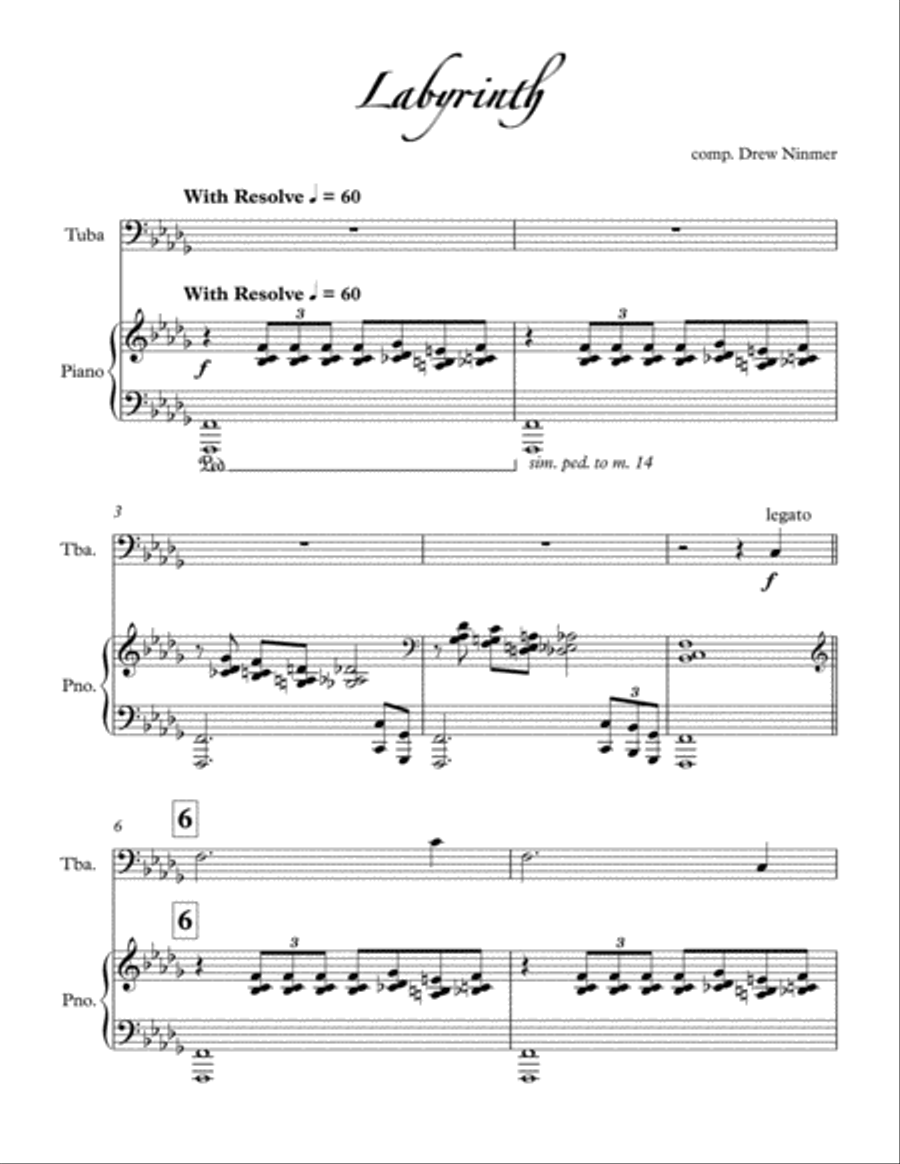 Labyrinth- For solo tuba with piano accompaniment Piano scores gallery preview page 1