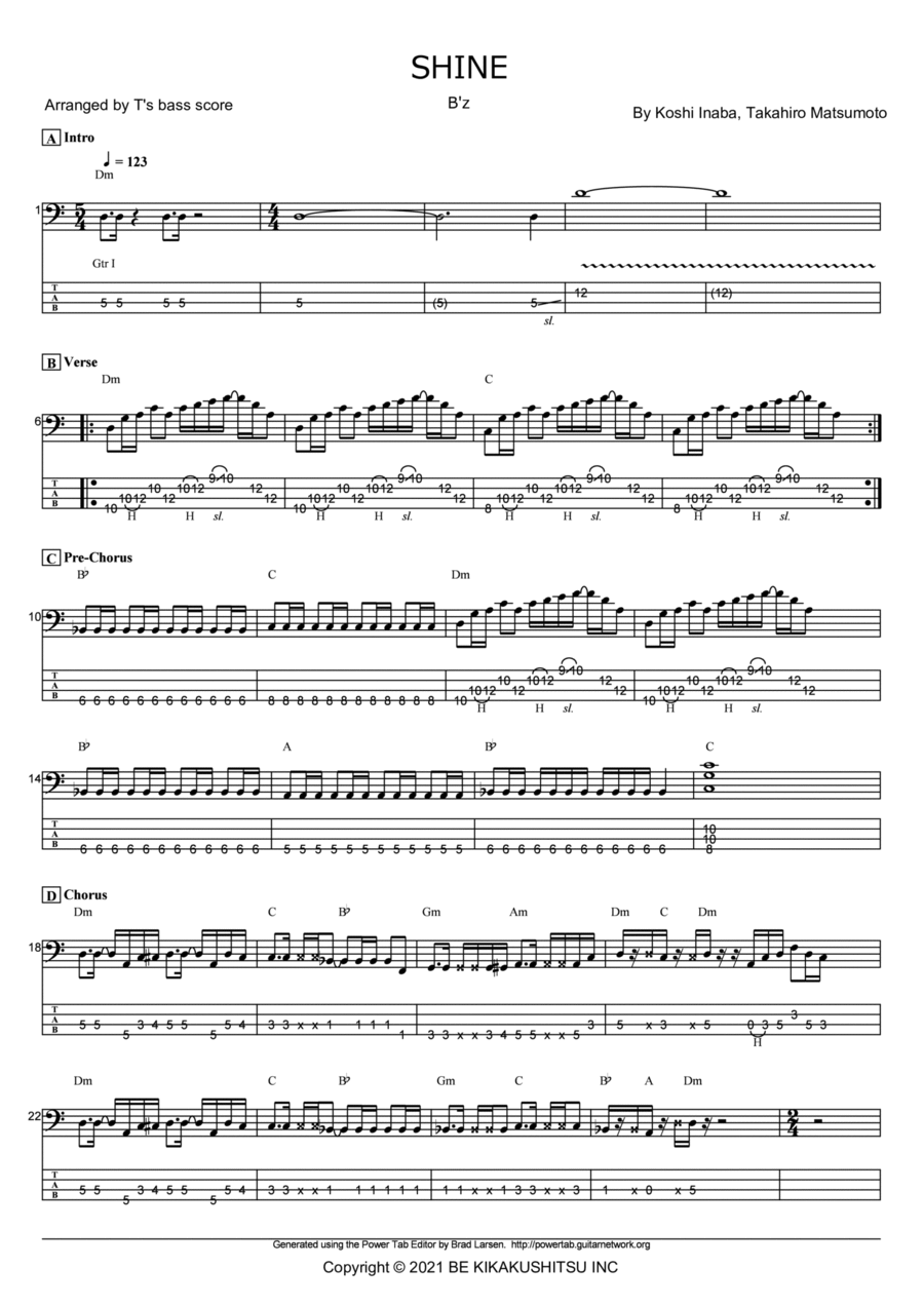 Shine Bass Guitar scores gallery preview page 1