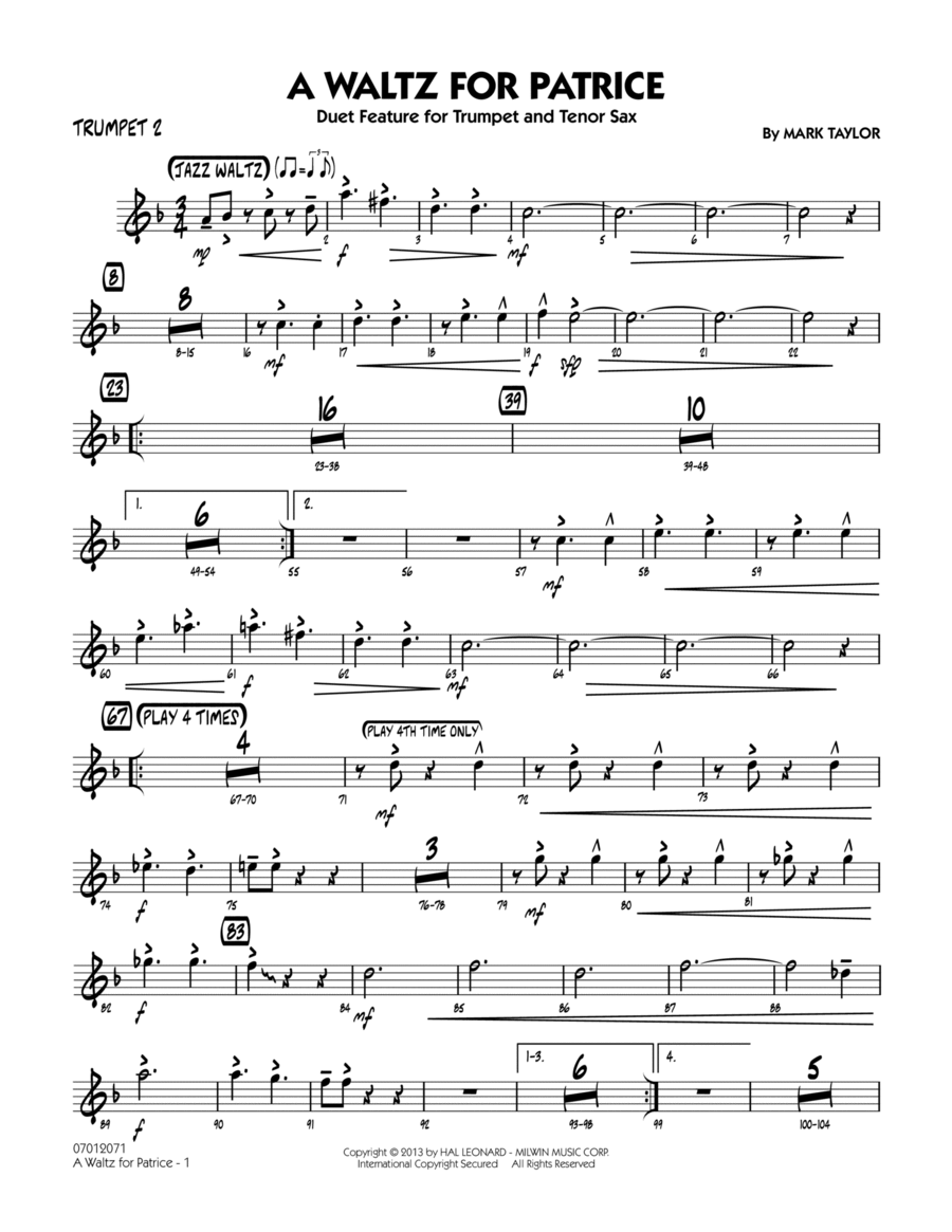 A Waltz for Patrice - Trumpet 2 Jazz Ensemble scores gallery preview page 1