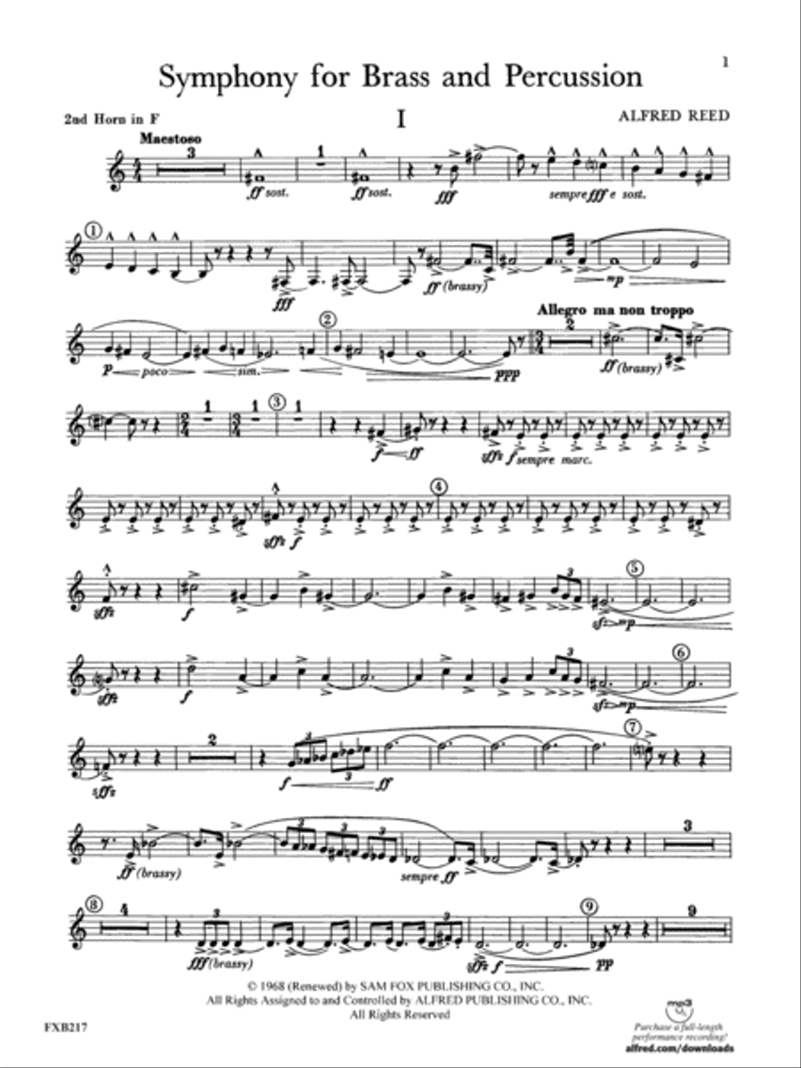 Symphony for Brass and Percussion: 2nd F Horn Concert Band scores gallery preview page 1