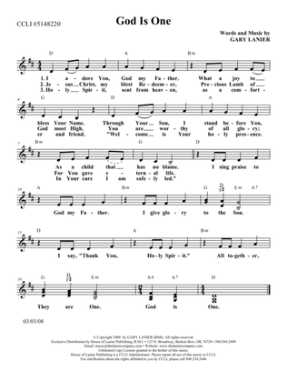 GOD IS ONE (Lead Sheet with mel, lyrics and chords)