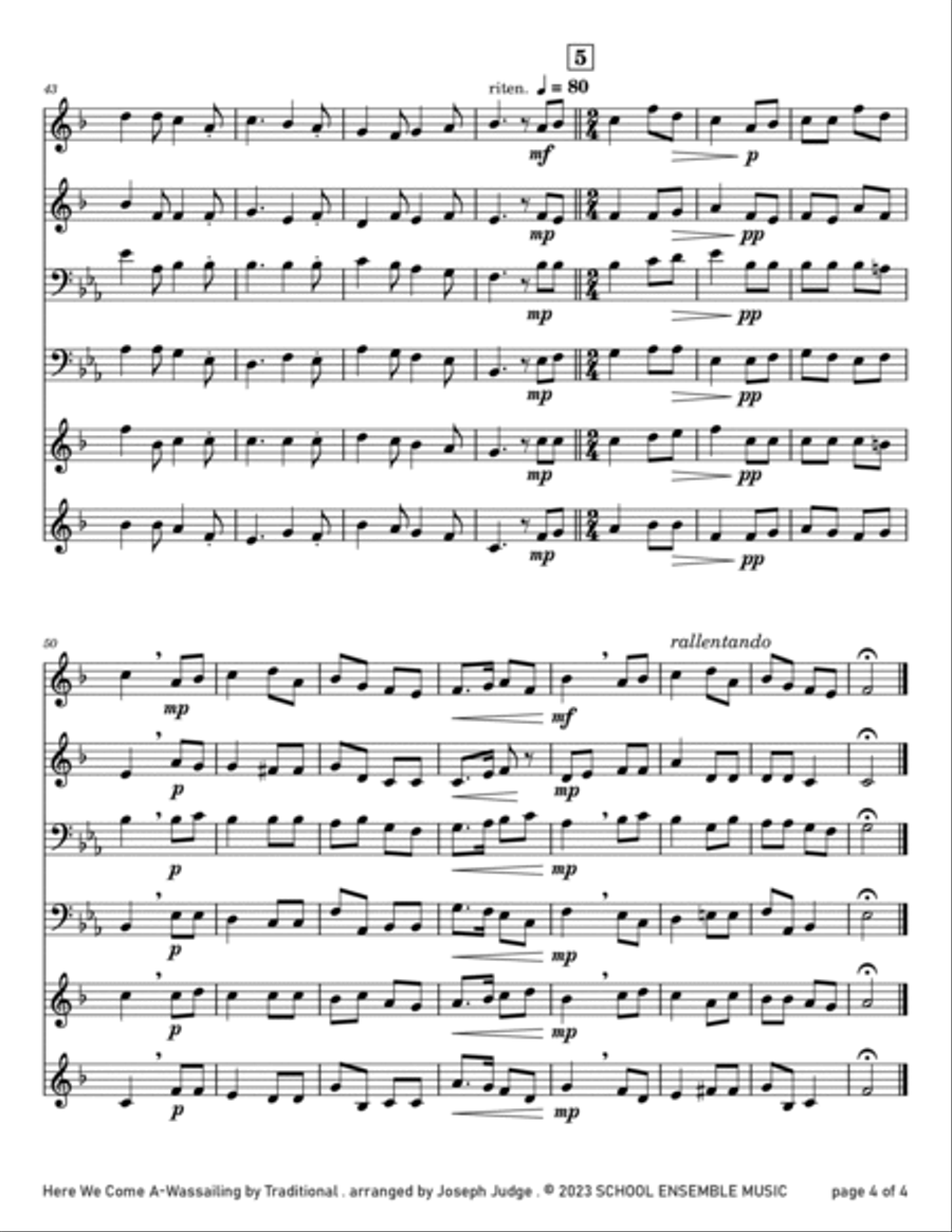 Here We Come A Wassailing for Brass Quartet in Schools Brass Quartet scores gallery preview page 4