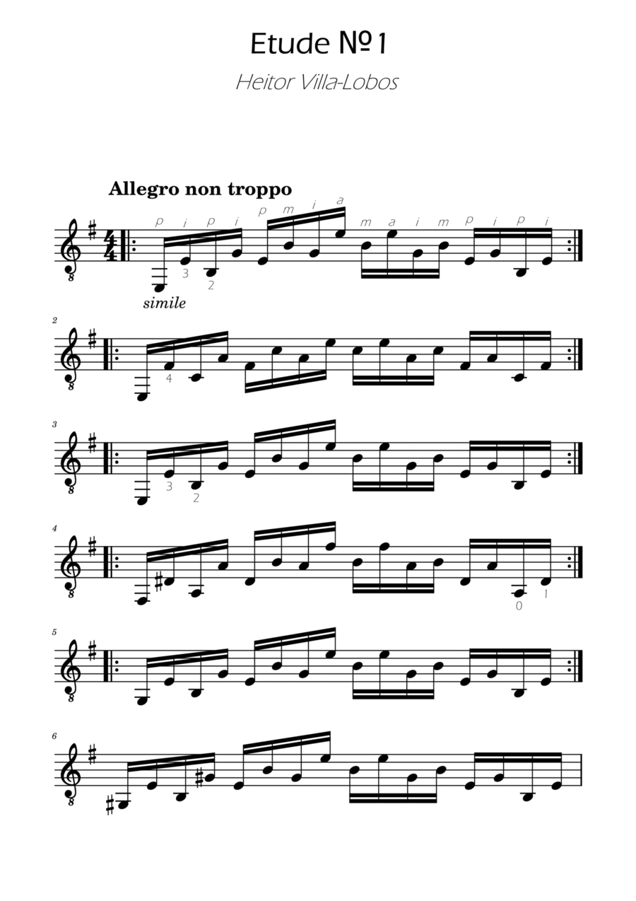 Villa Lobos - Étude No. 1 Acoustic Guitar scores gallery preview page 1