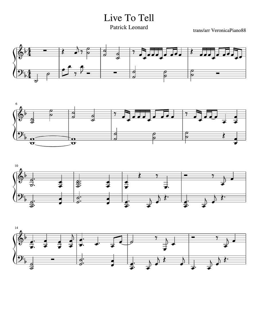Live To Tell Piano Solo scores gallery preview page 1