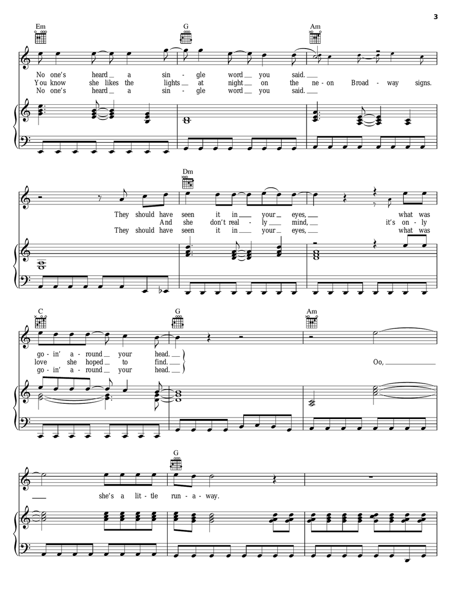 Runaway Runaway Piano, Vocal, Guitar scores gallery preview page 3